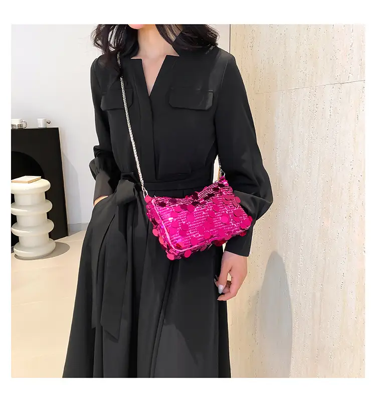 French Style Sequin Crossbody Bag Women Pink Black Silver — feature 12