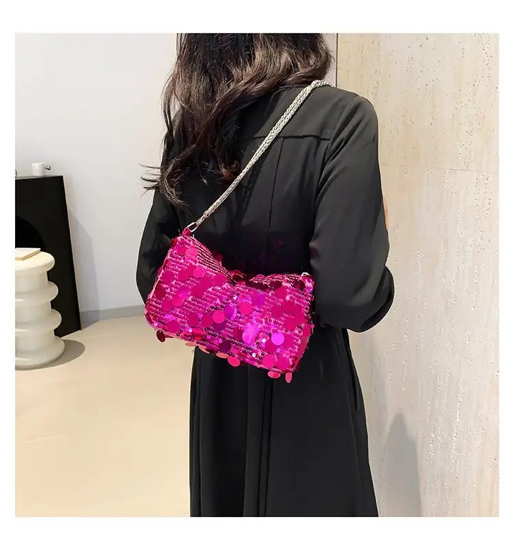 French Style Sequin Crossbody Bag Women Pink Black Silver — feature 13