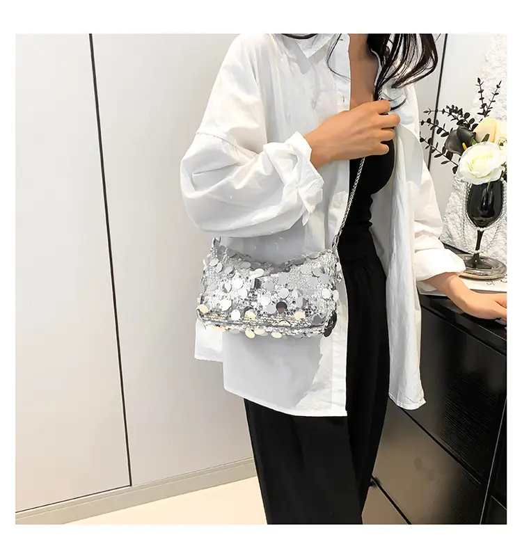 French Style Sequin Crossbody Bag Women Pink Black Silver — feature 14