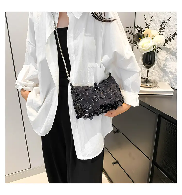 French Style Sequin Crossbody Bag Women Pink Black Silver — feature 16
