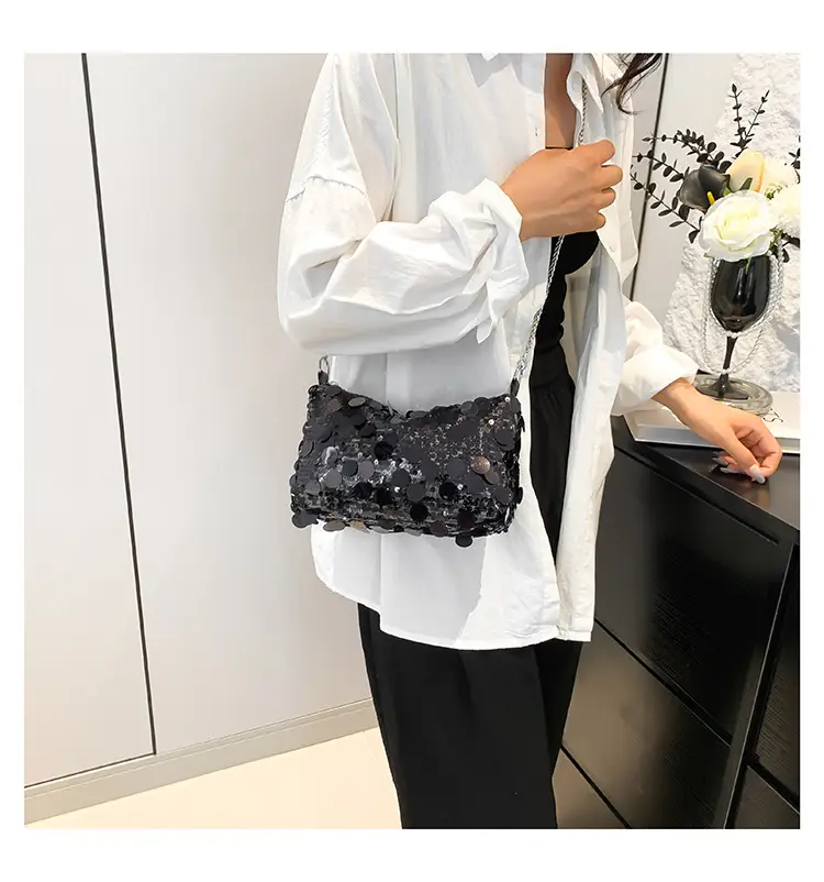 French Style Sequin Crossbody Bag Women Pink Black Silver — feature 17
