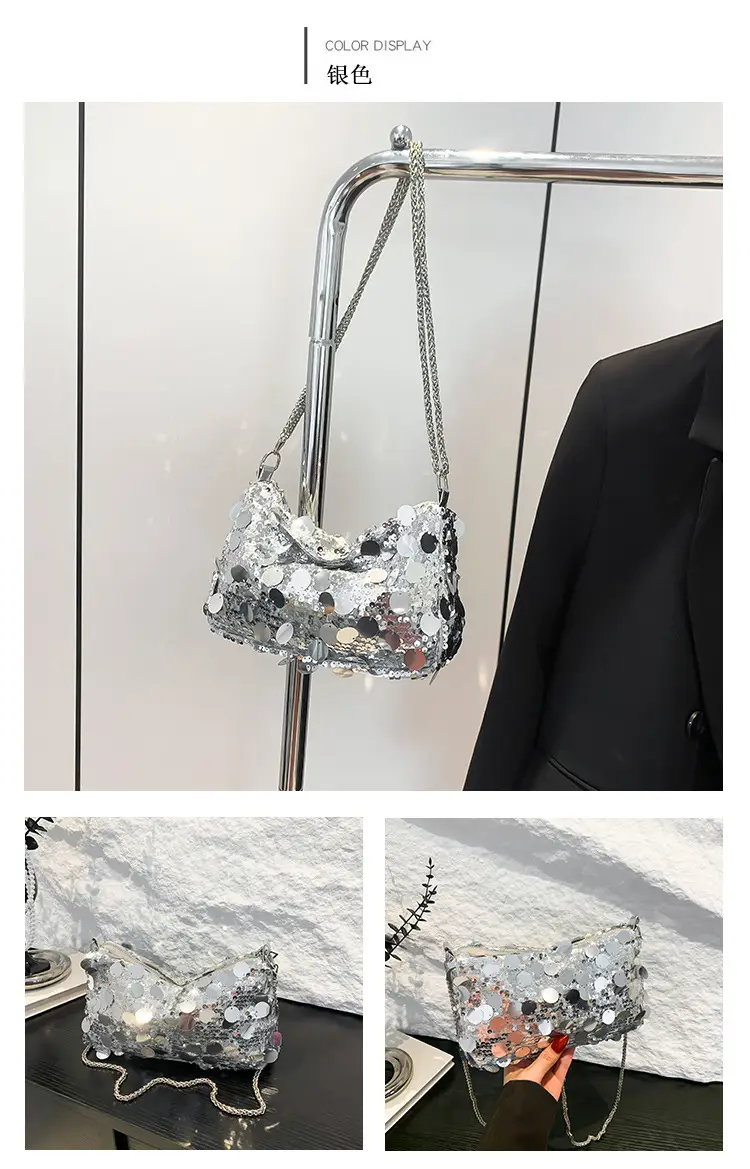 French Style Sequin Crossbody Bag Women Pink Black Silver — feature 18