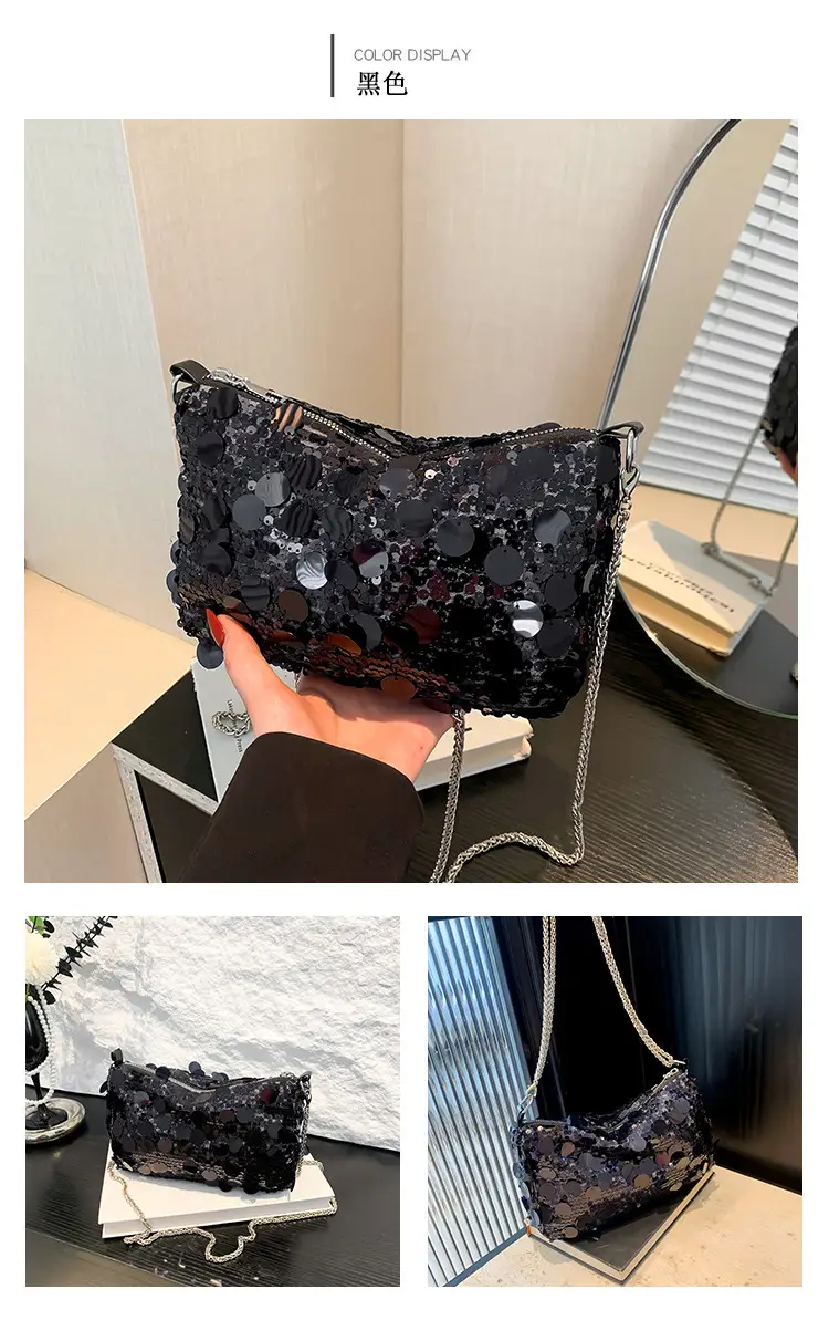French Style Sequin Crossbody Bag Women Pink Black Silver — feature 19