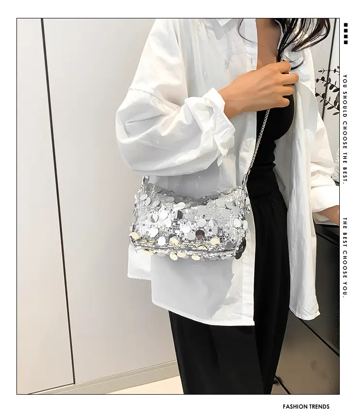 French Style Sequin Crossbody Bag Women Pink Black Silver — feature 2
