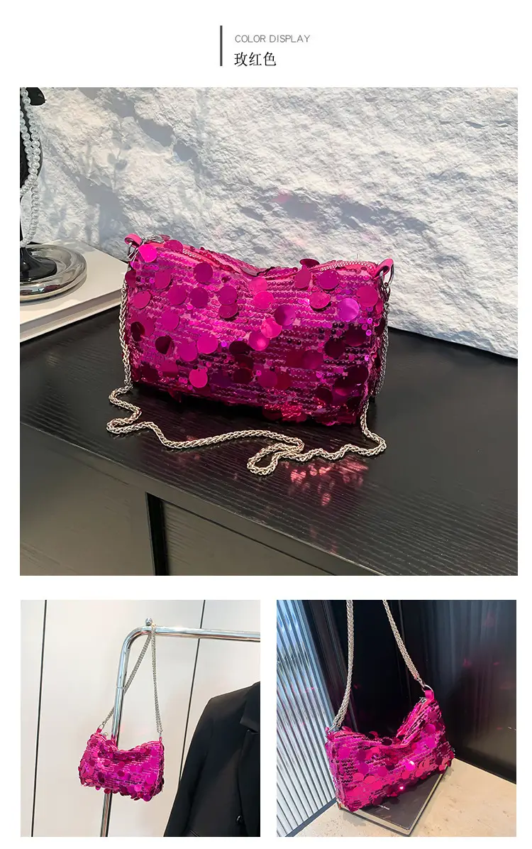French Style Sequin Crossbody Bag Women Pink Black Silver — feature 21