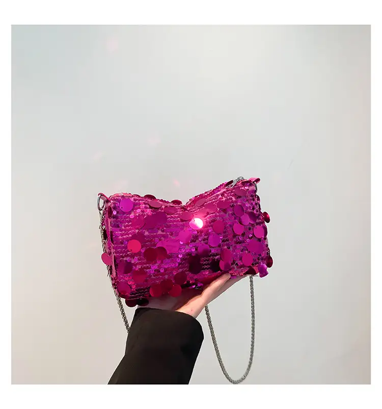 French Style Sequin Crossbody Bag Women Pink Black Silver — feature 24