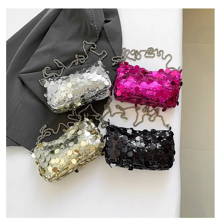 French Style Sequin Crossbody Bag Women Pink Black Silver — feature 32