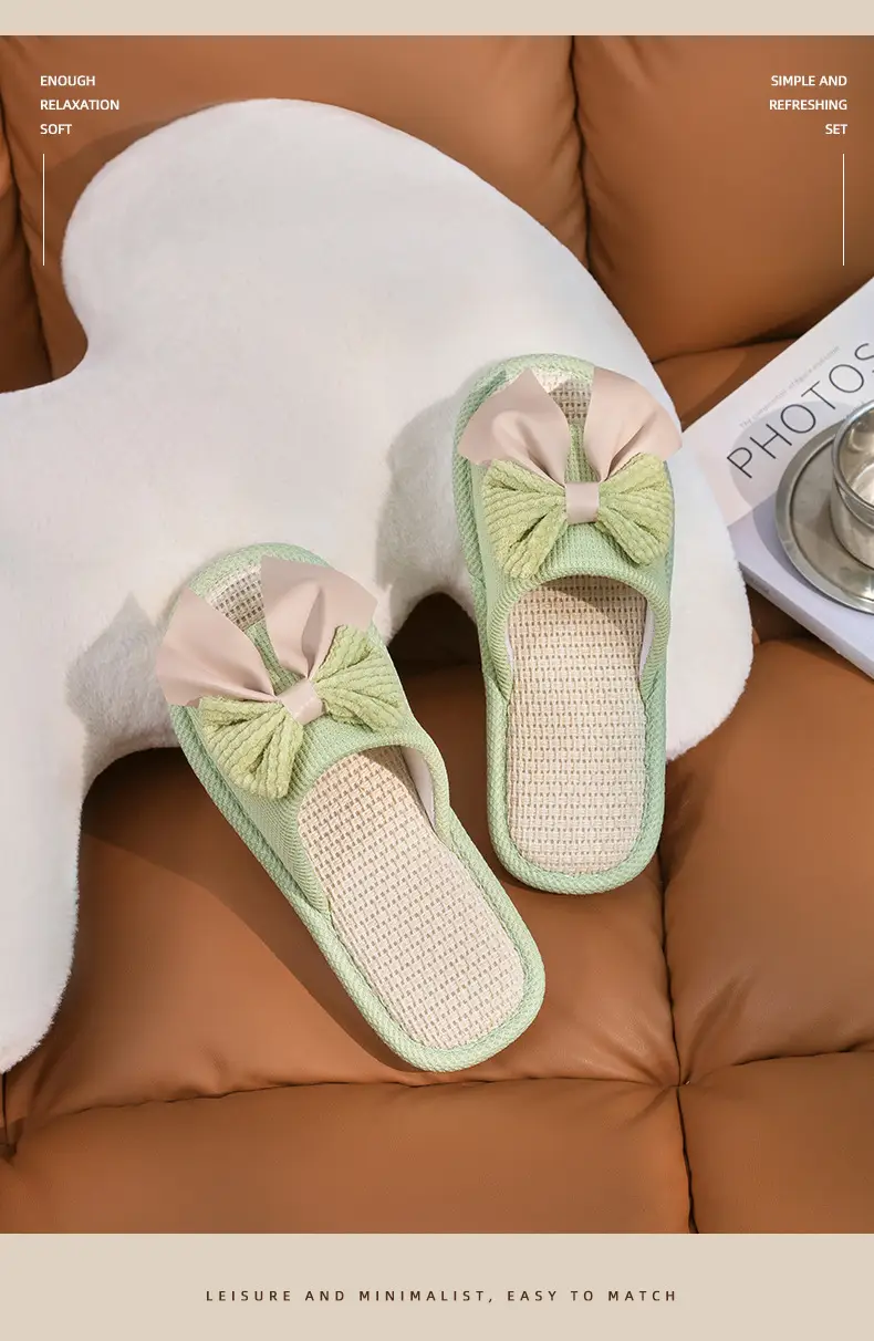 Nest Nest Good Bow Linen Slippers Women's New Four Seasons Home Indoor Floor Non-slip Cotton Linen Slippers — feature 10