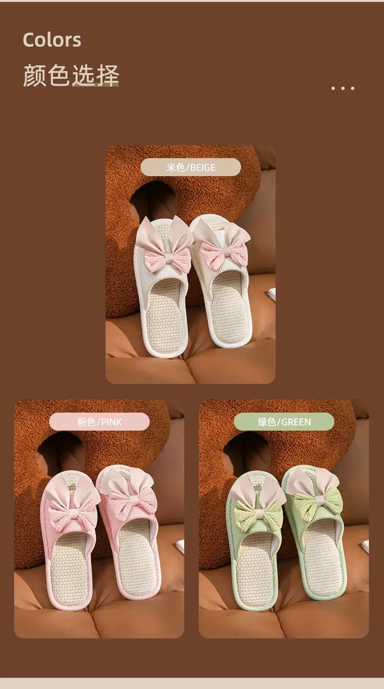 Nest Nest Good Bow Linen Slippers Women's New Four Seasons Home Indoor Floor Non-slip Cotton Linen Slippers — feature 5