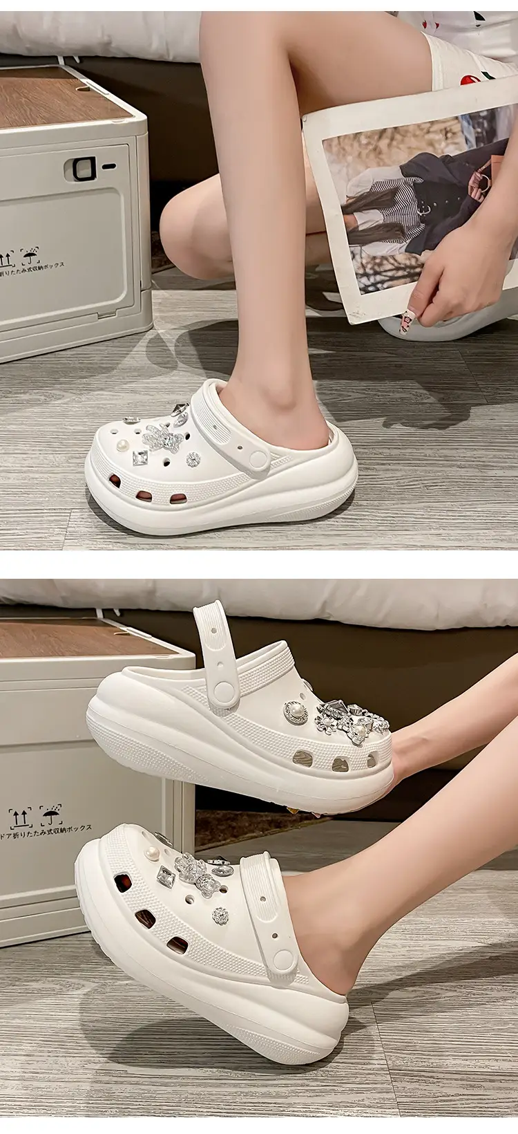 New eva Cave Shoes Puff Diamond Bear Women's Shoes Increased Non-slip Quick-drying Dad Shoes Thick Sole Sandals — feature 11