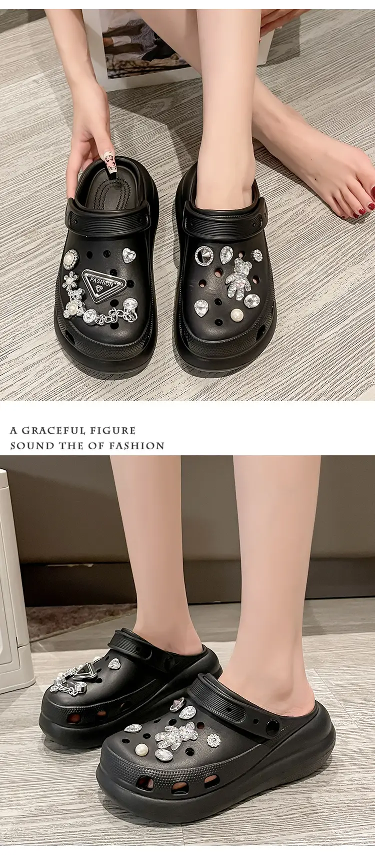 New eva Cave Shoes Puff Diamond Bear Women's Shoes Increased Non-slip Quick-drying Dad Shoes Thick Sole Sandals — feature 12