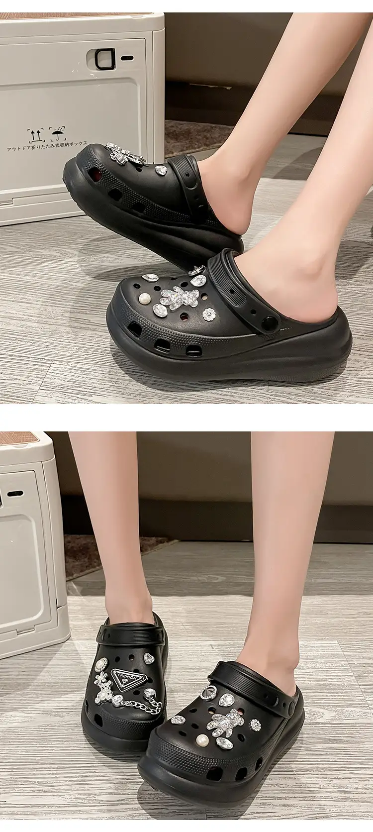 New eva Cave Shoes Puff Diamond Bear Women's Shoes Increased Non-slip Quick-drying Dad Shoes Thick Sole Sandals — feature 13