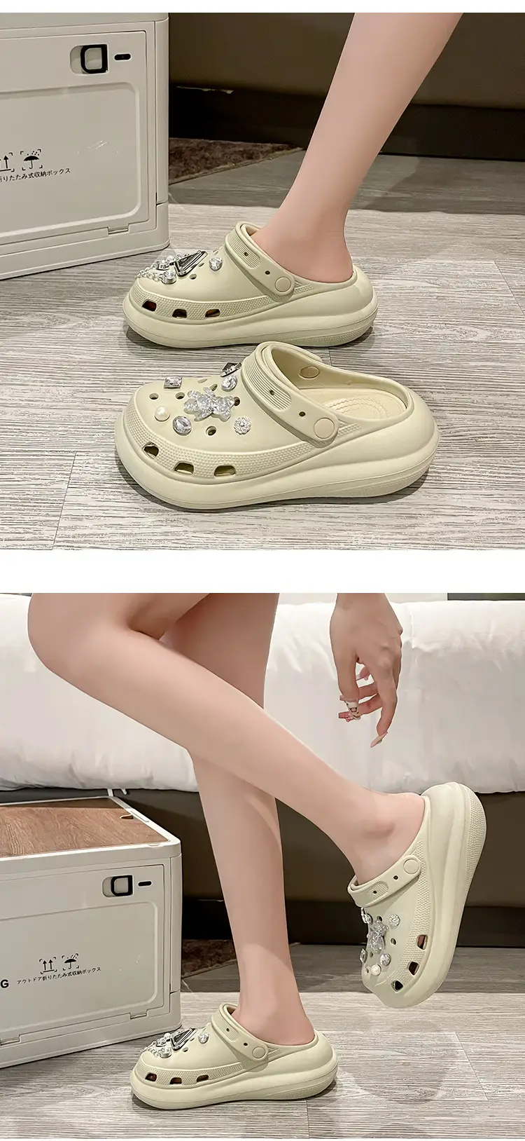New eva Cave Shoes Puff Diamond Bear Women's Shoes Increased Non-slip Quick-drying Dad Shoes Thick Sole Sandals — feature 14