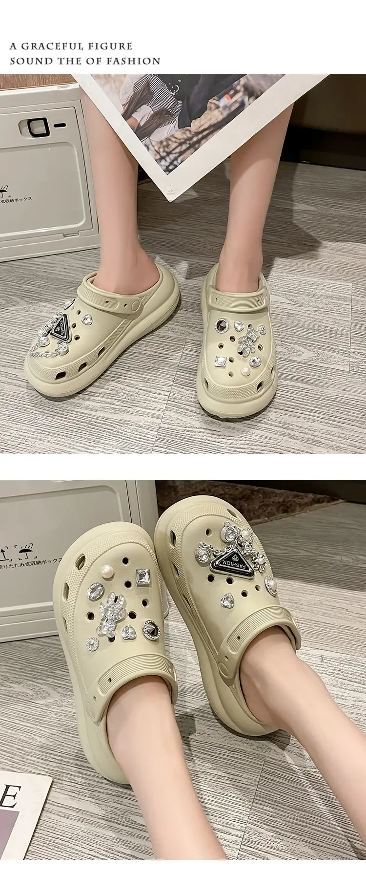 New eva Cave Shoes Puff Diamond Bear Women's Shoes Increased Non-slip Quick-drying Dad Shoes Thick Sole Sandals — feature 15