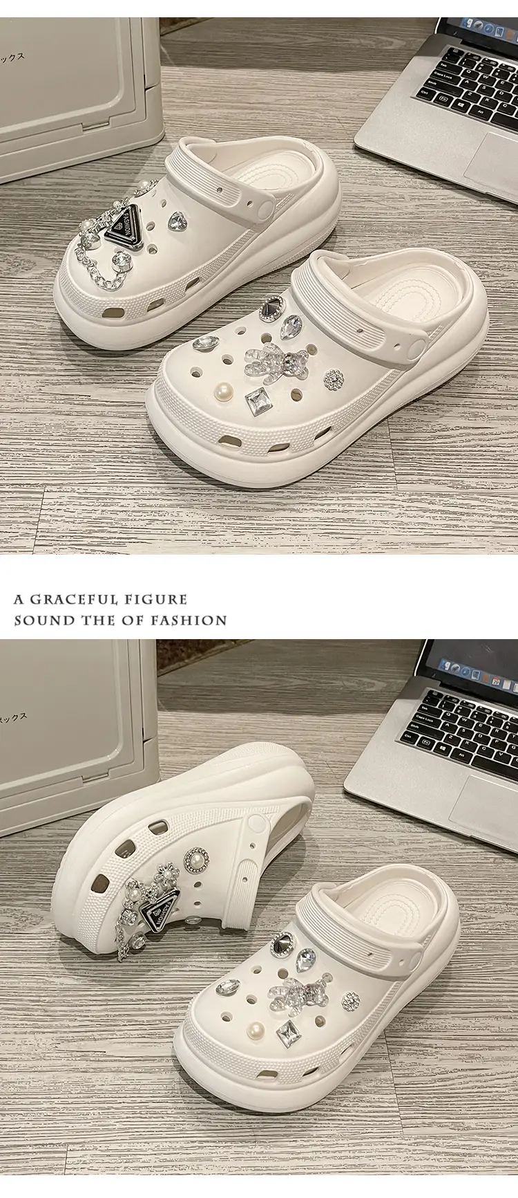 New eva Cave Shoes Puff Diamond Bear Women's Shoes Increased Non-slip Quick-drying Dad Shoes Thick Sole Sandals — feature 16