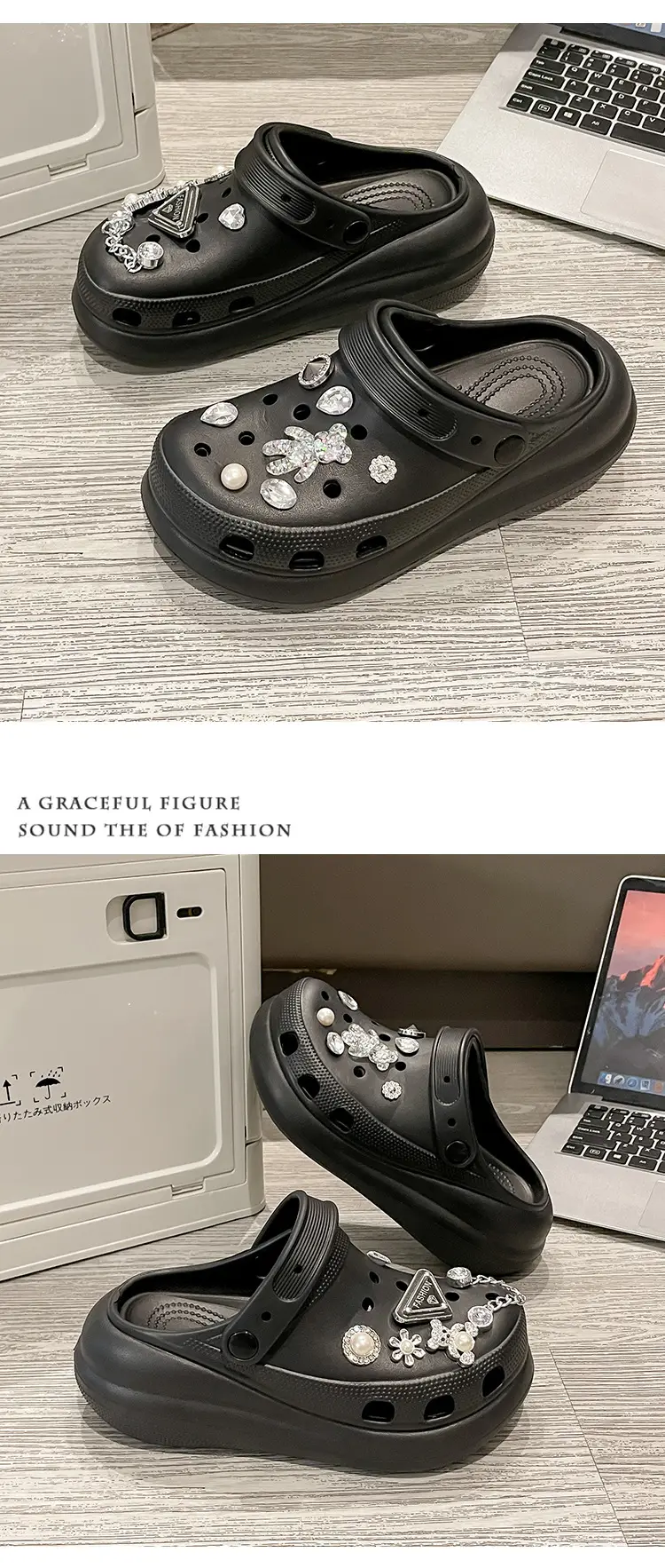 New eva Cave Shoes Puff Diamond Bear Women's Shoes Increased Non-slip Quick-drying Dad Shoes Thick Sole Sandals — feature 17