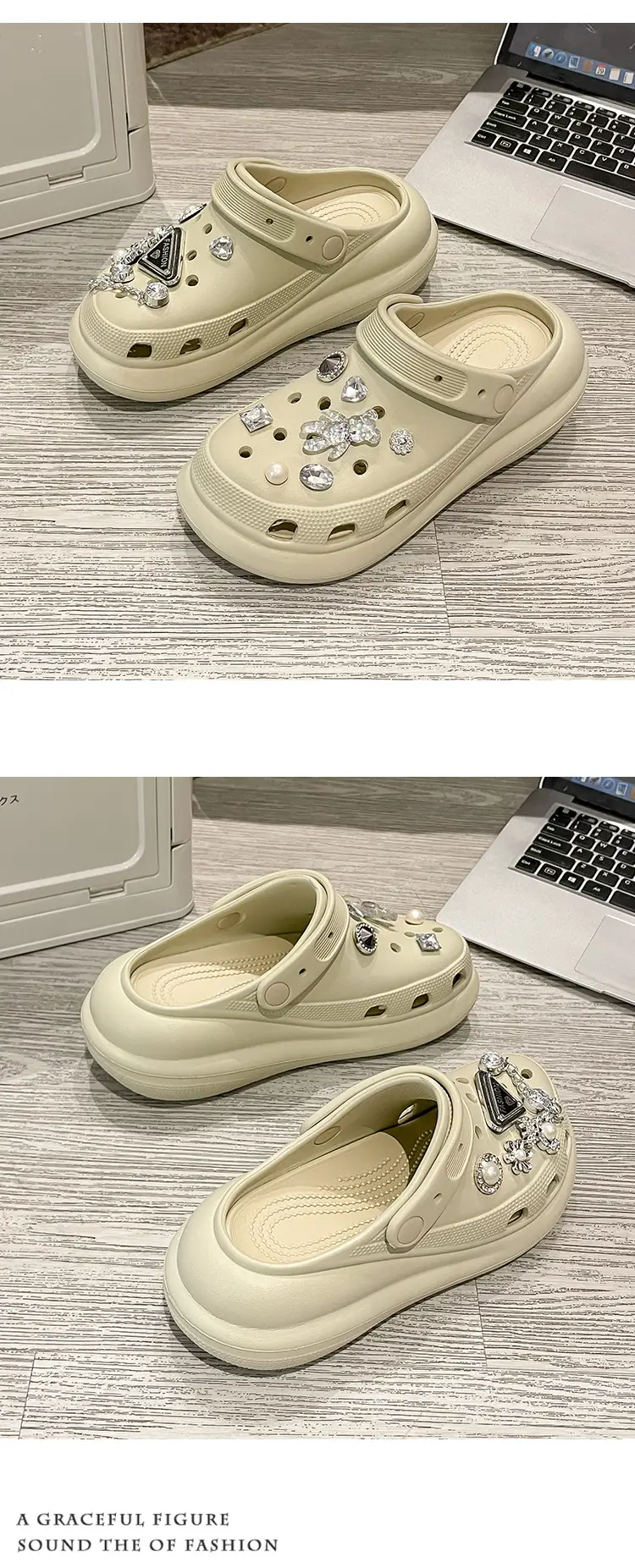 New eva Cave Shoes Puff Diamond Bear Women's Shoes Increased Non-slip Quick-drying Dad Shoes Thick Sole Sandals — feature 18