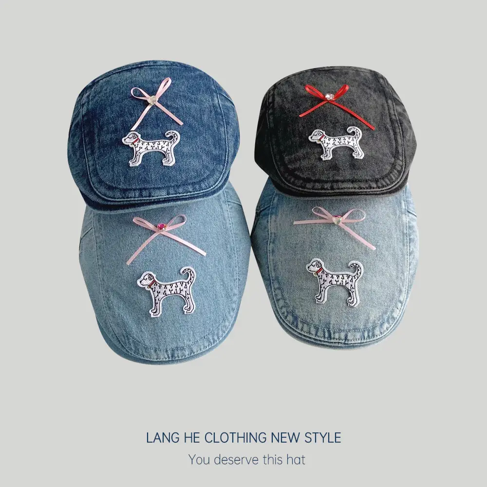 Puppy Denim Bowknot Cap Women Korean Style - Image 6