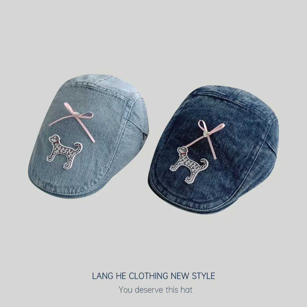 Puppy Denim Bowknot Cap Women Korean Style - Image 7