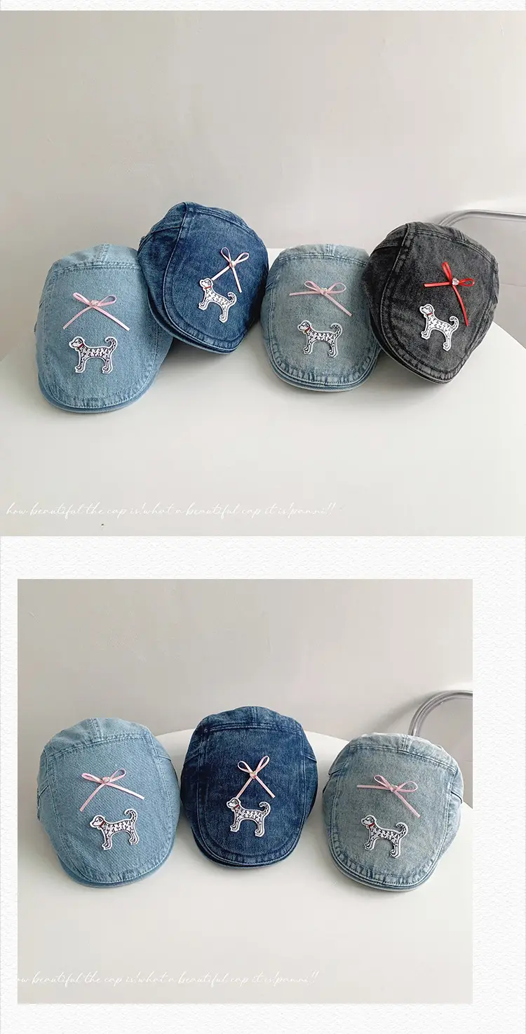 Puppy Denim Bowknot Cap Women Korean Style — feature 25