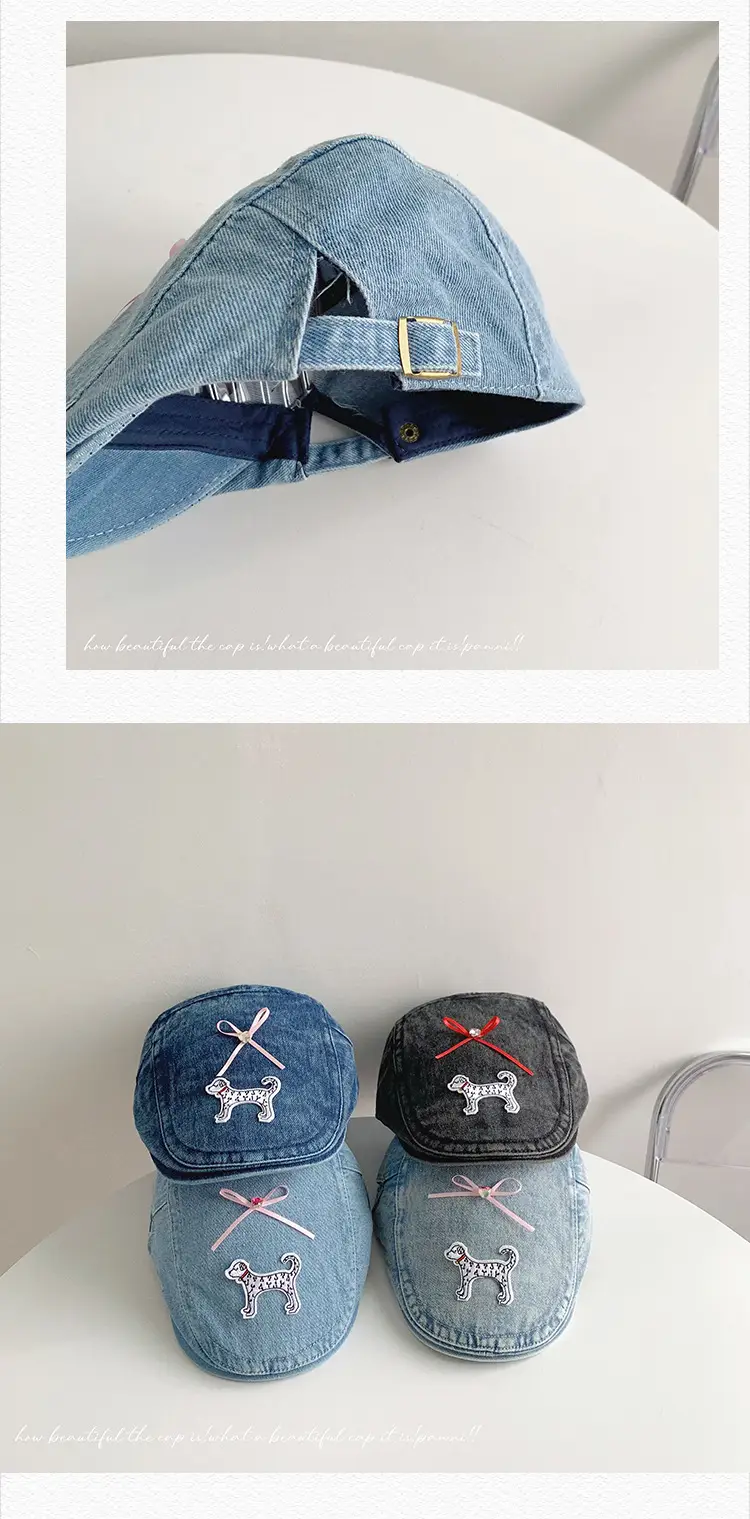 Puppy Denim Bowknot Cap Women Korean Style — feature 26