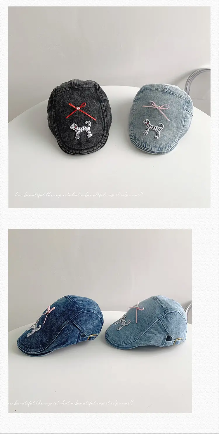 Puppy Denim Bowknot Cap Women Korean Style — feature 27