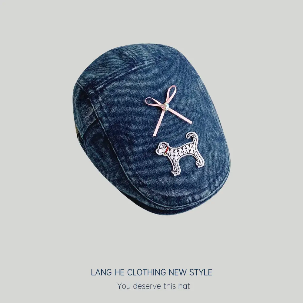 Puppy Denim Bowknot Cap Women Korean Style - Image 2