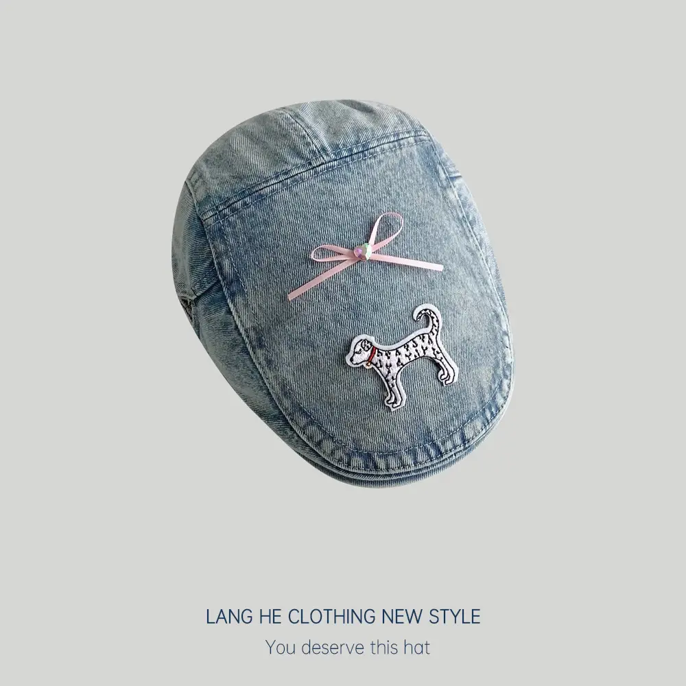 Puppy Denim Bowknot Cap Women Korean Style - Image 4