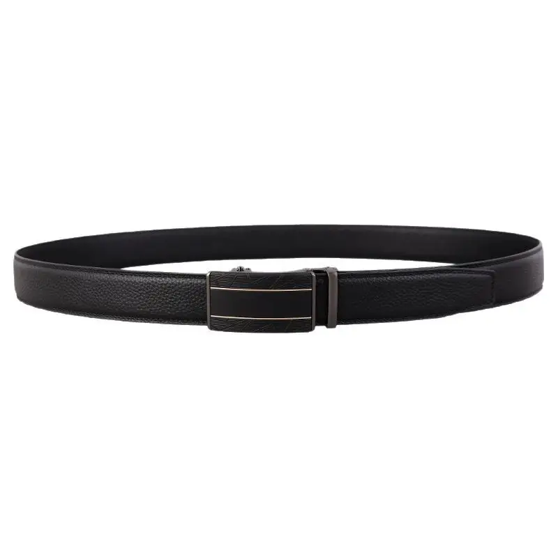 Men's Black Leather Belt with Automatic Buckle