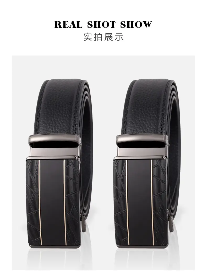Men's Black Leather Belt with Automatic Buckle — feature 16