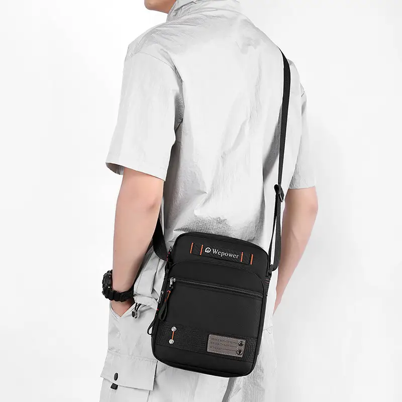 Men's Waterproof Crossbody Bag Black Multi-Layer Travel Satchel - Image 6