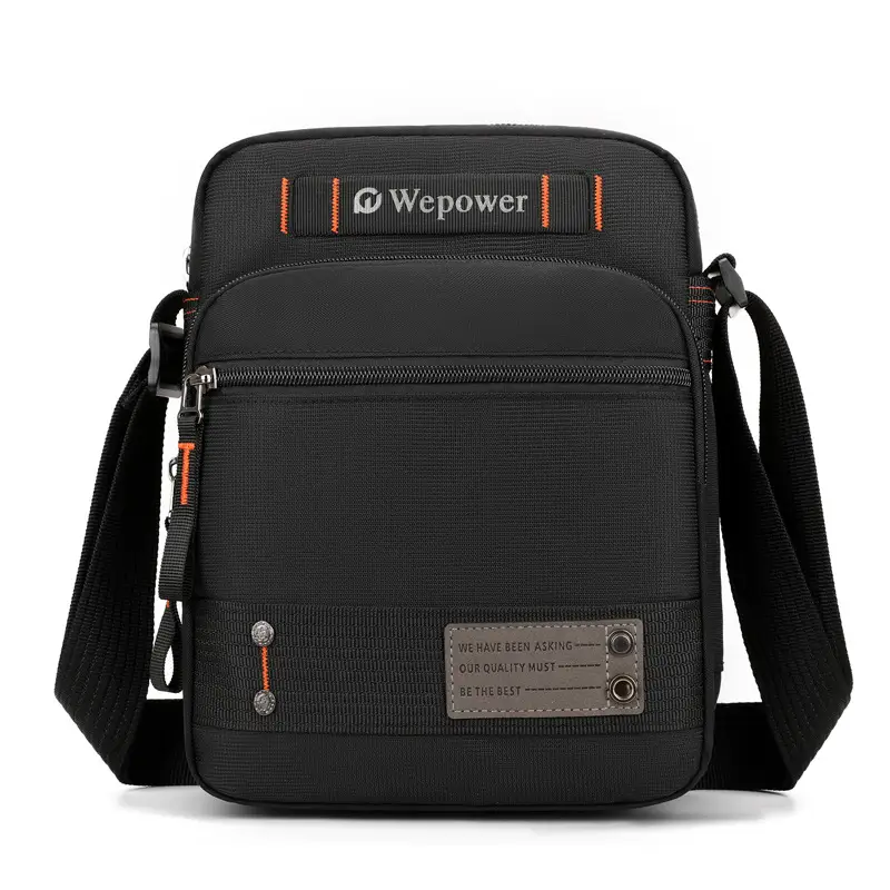 Men's Waterproof Crossbody Bag Black Multi-Layer Travel Satchel - Image 9
