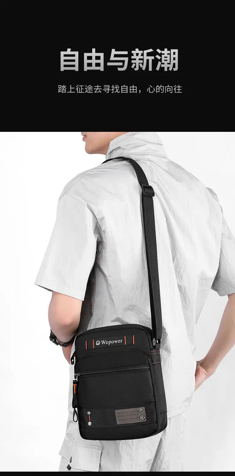 Men's Waterproof Crossbody Bag Black Multi-Layer Travel Satchel — feature 11