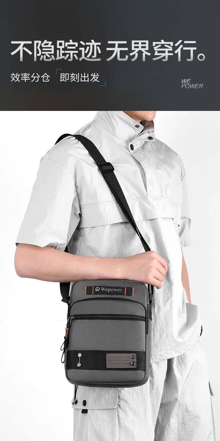 Men's Waterproof Crossbody Bag Black Multi-Layer Travel Satchel — feature 2
