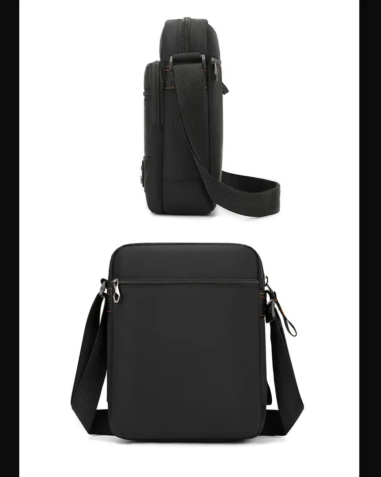 Men's Waterproof Crossbody Bag Black Multi-Layer Travel Satchel — feature 20