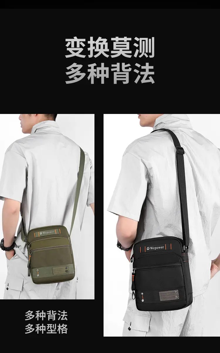 Men's Waterproof Crossbody Bag Black Multi-Layer Travel Satchel — feature 6