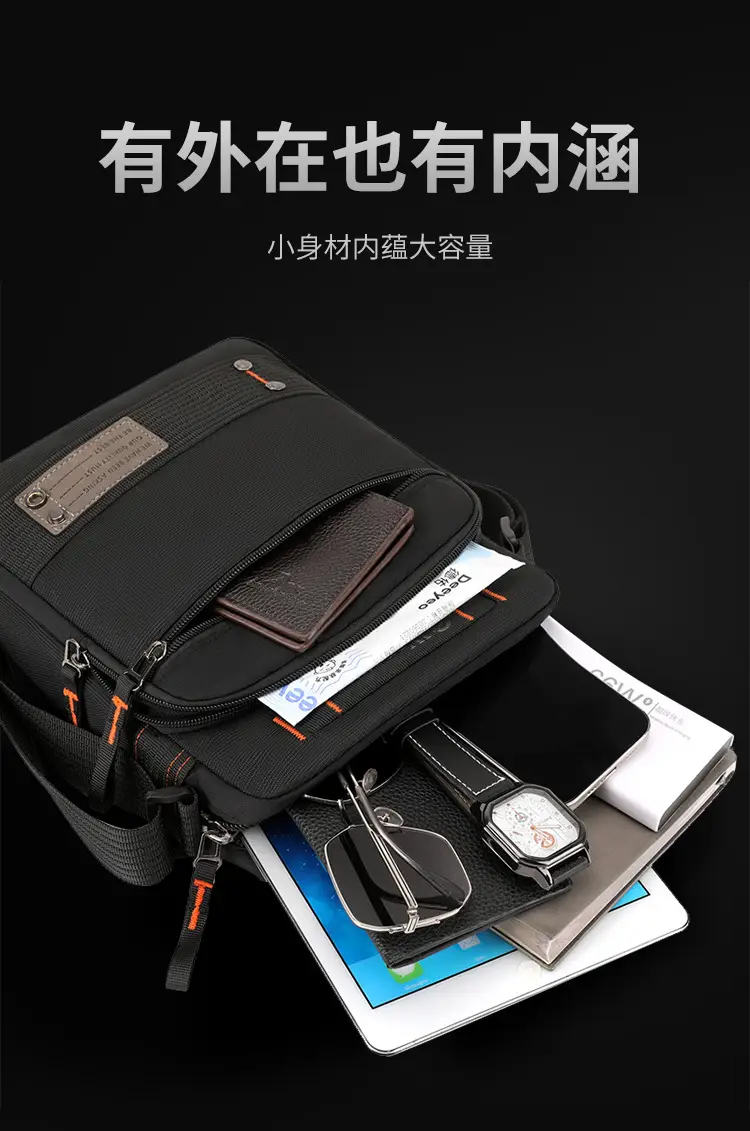 Men's Waterproof Crossbody Bag Black Multi-Layer Travel Satchel — feature 8