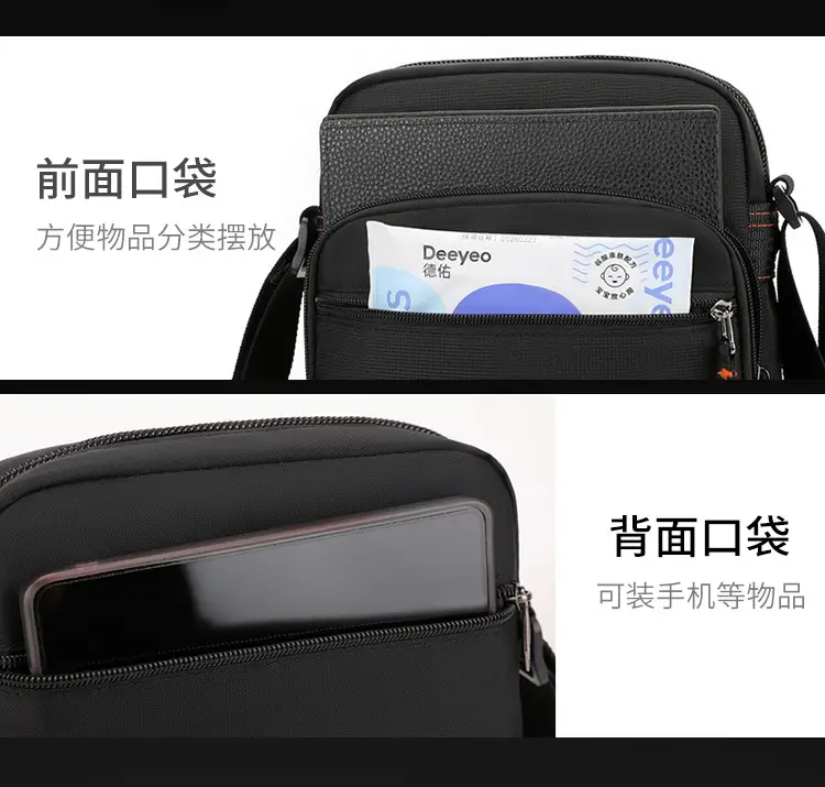 Men's Waterproof Crossbody Bag Black Multi-Layer Travel Satchel — feature 9
