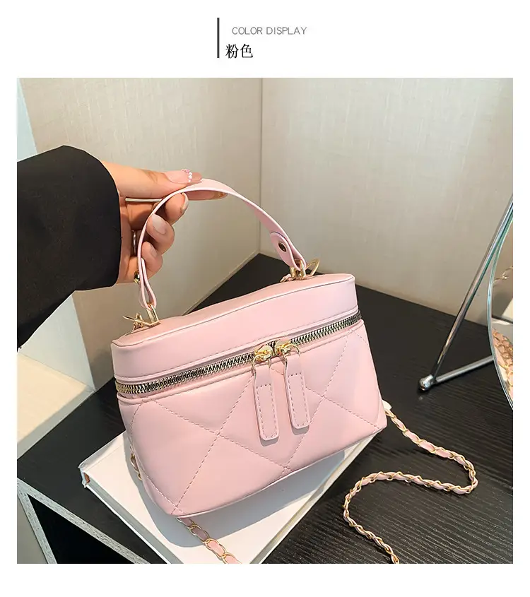 Pink Rhombina Embroidery Shoulder Bag with Chain — feature 23