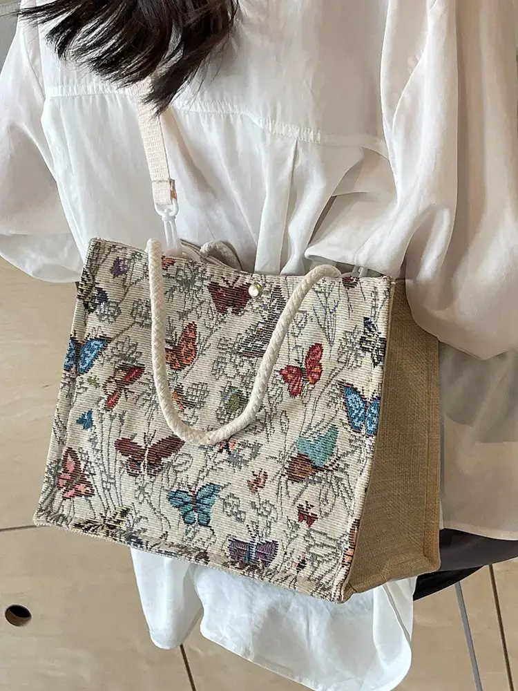 Women's Floral Canvas Shoulder Bag 2024 Instagram Style - Image 5