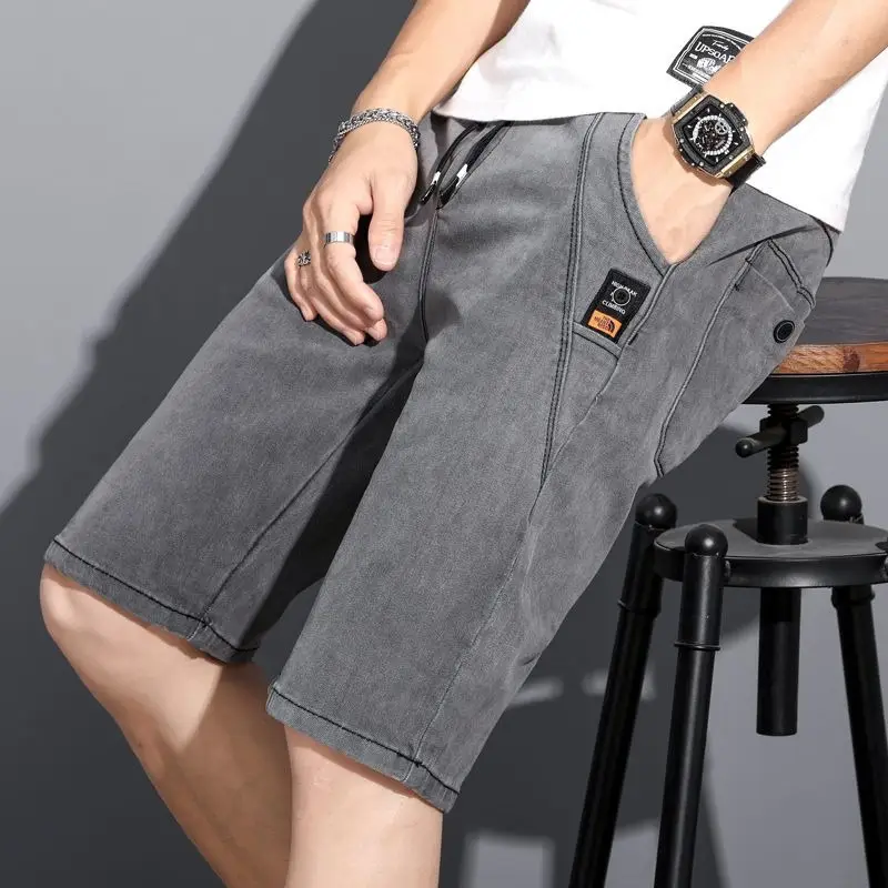 Men Grey Denim Capri Shorts 2024 New