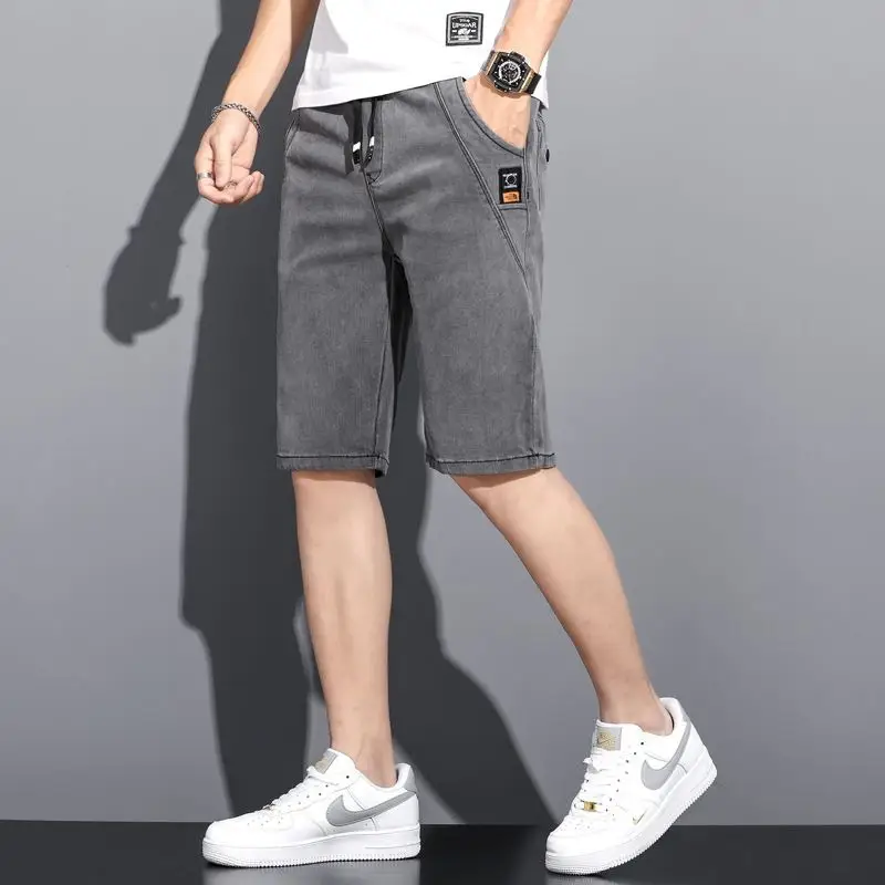 Men Grey Denim Capri Shorts 2024 New