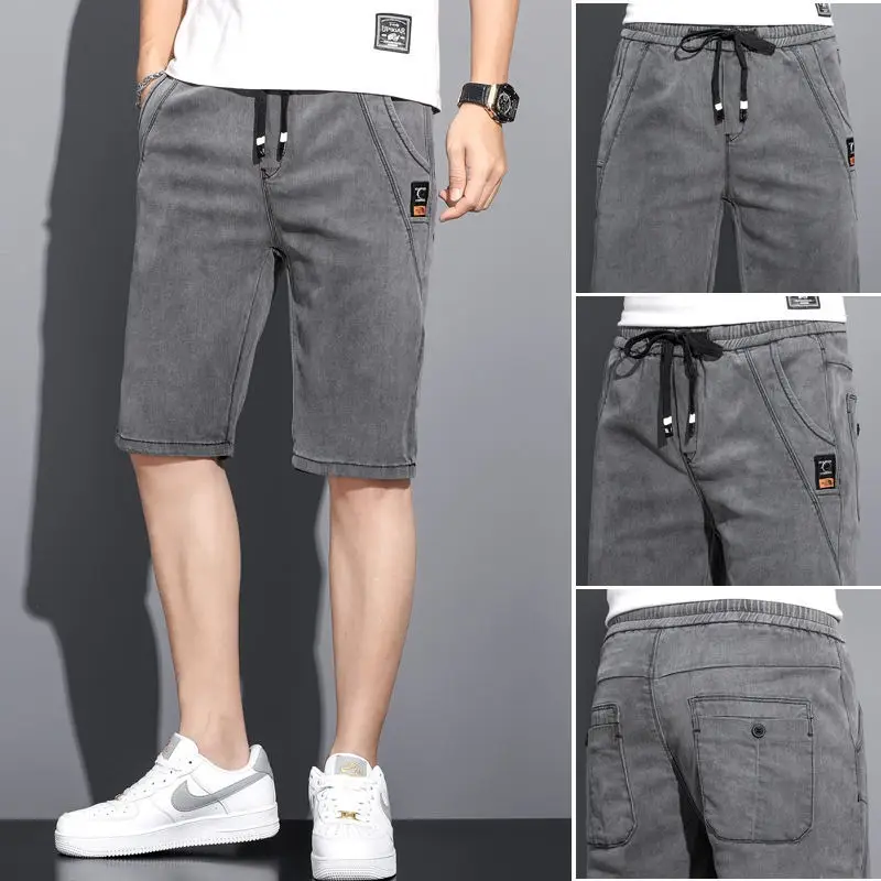 Men Grey Denim Capri Shorts 2024 New — feature 4