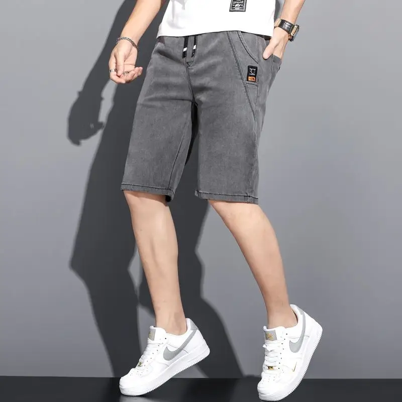 Men Grey Denim Capri Shorts 2024 New — feature 8