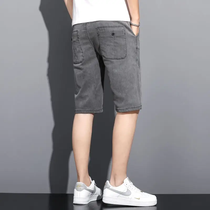 Men Grey Denim Capri Shorts 2024 New — feature 9