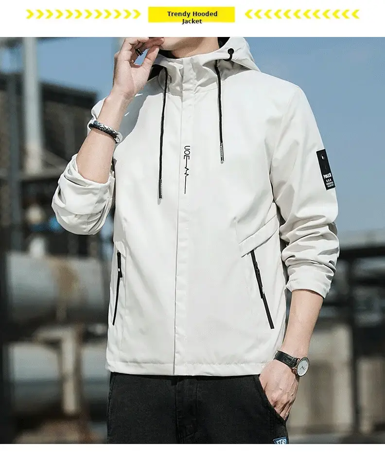 Men's Hooded Flying Jacket Beige 2024 Autumn — feature 11