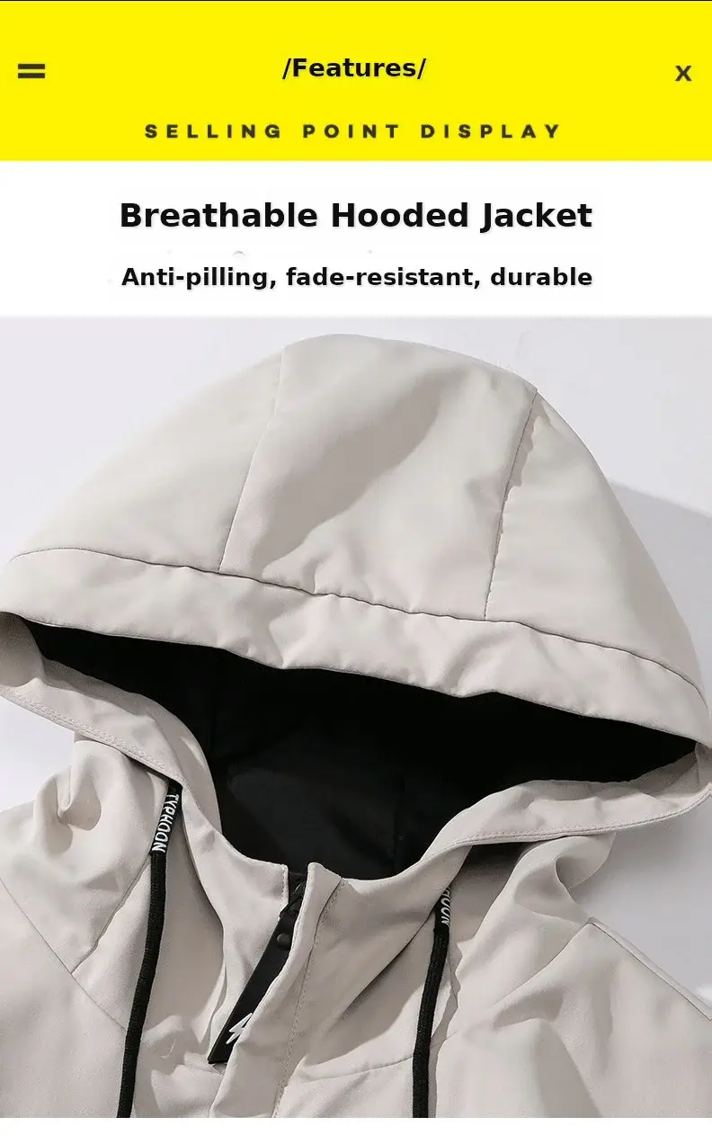 Men's Hooded Flying Jacket Beige 2024 Autumn — feature 4