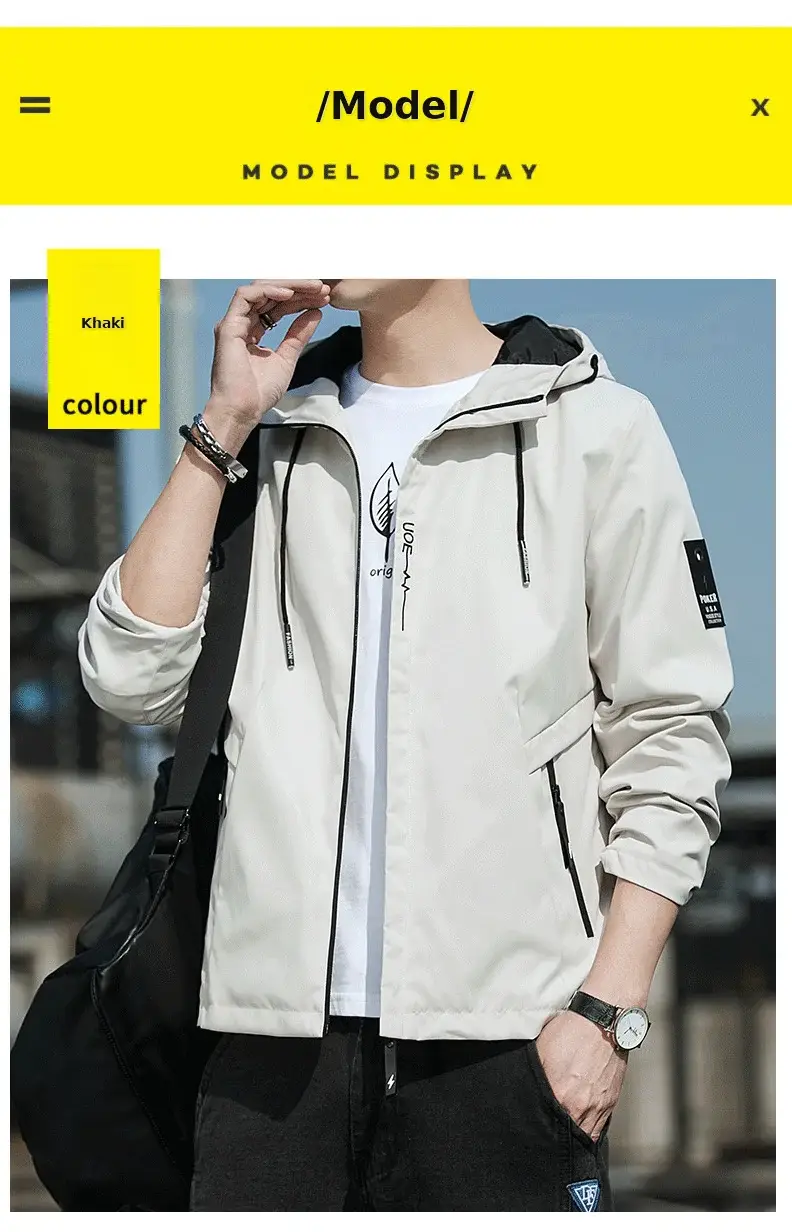 Men's Hooded Flying Jacket Beige 2024 Autumn — feature 9