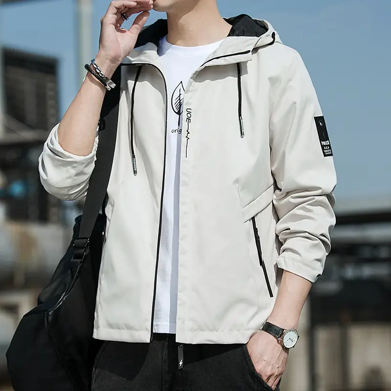 Men's Hooded Flying Jacket Beige 2024 Autumn - Image 2