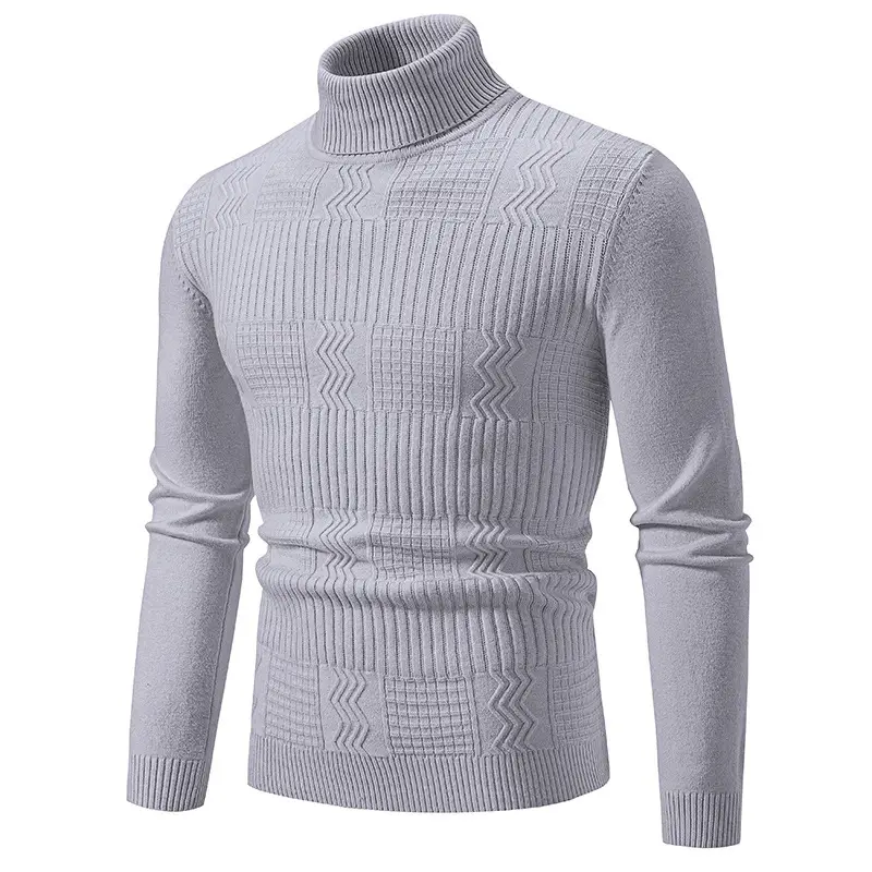 Men's Grey Knitted Turtleneck Pullover Large - Image 12